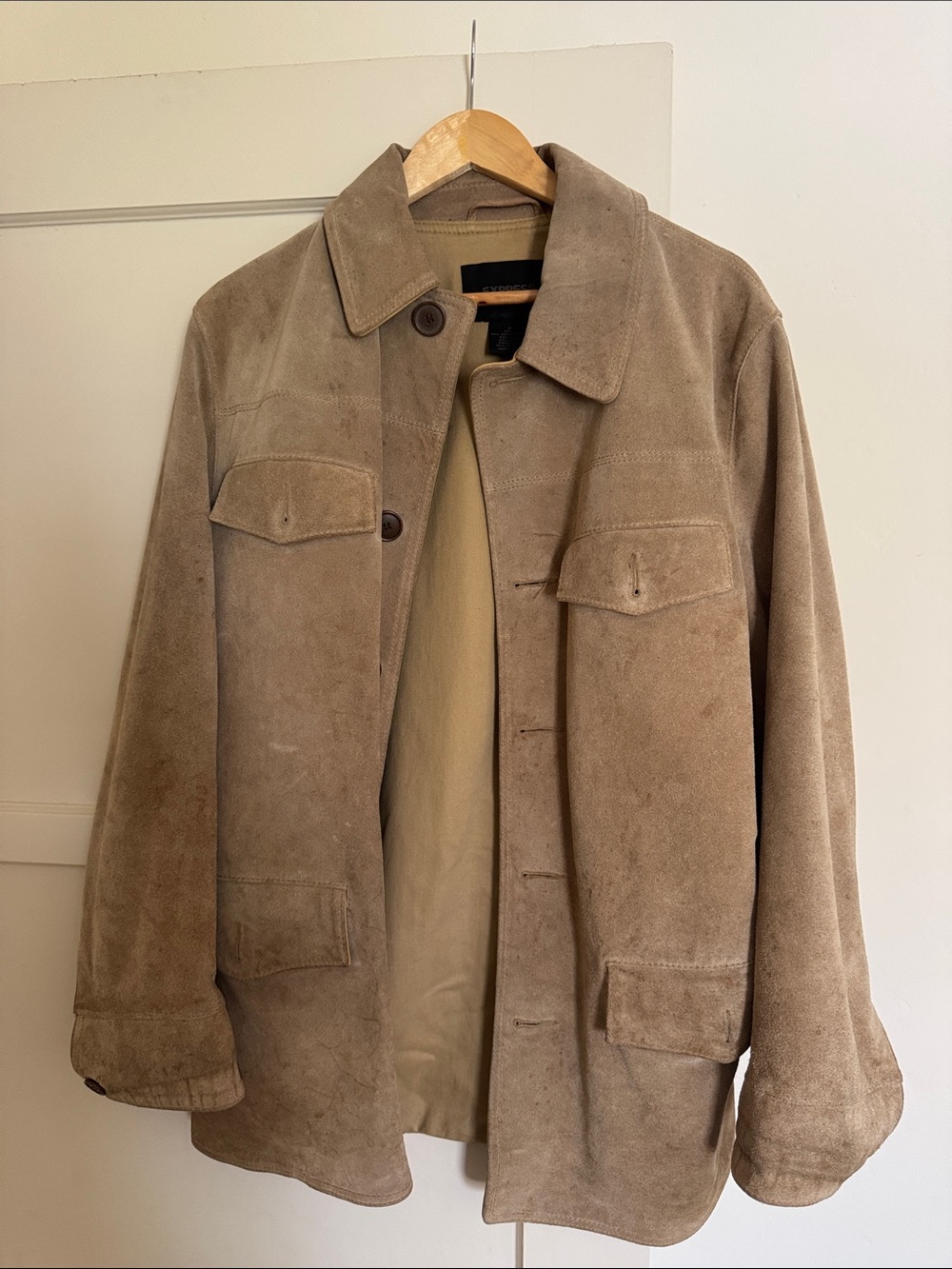 Express Men's Suede Field Jacket in Taupe